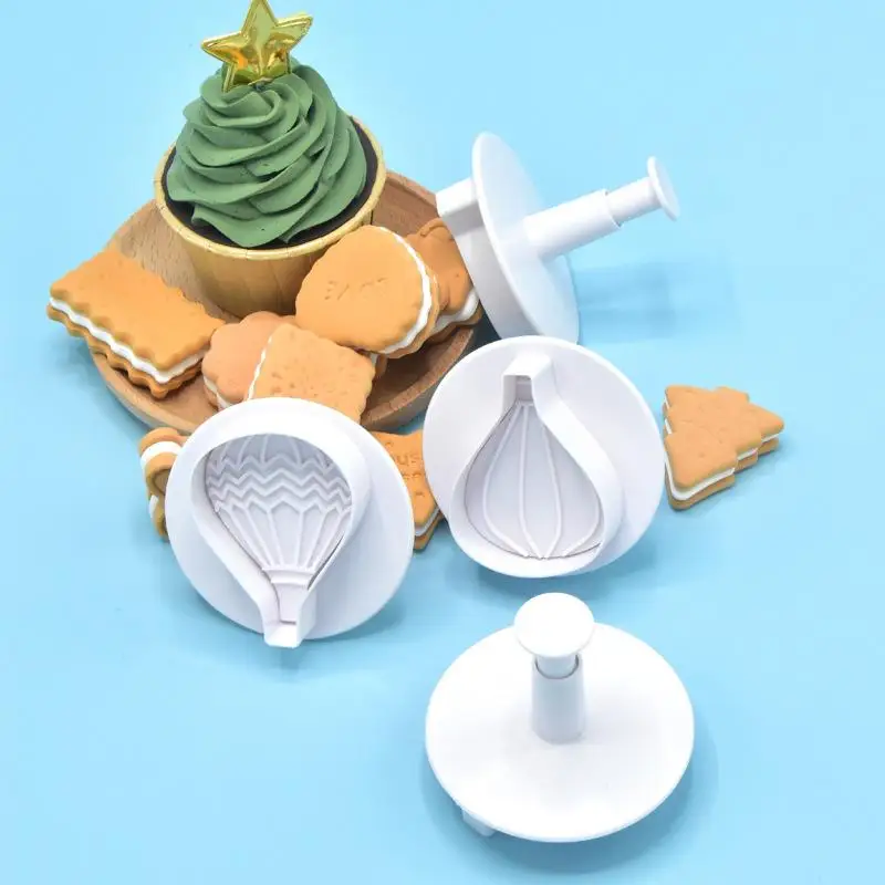 4Pcs Hot Air Balloon Cookie Mold Spring Press Cake Decoration Chocolate Mould for Kitchen Baking Frosting Tools