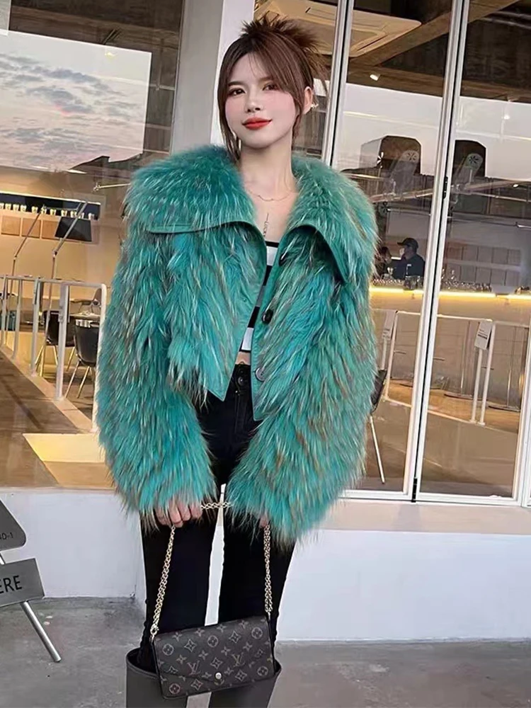 2023 Hot Sales New Fashion Women Thick Jacket Real Fox Fur Strip Sewed Toghter Slim Autumn and Winter Real Raccoon Fur Overcoat