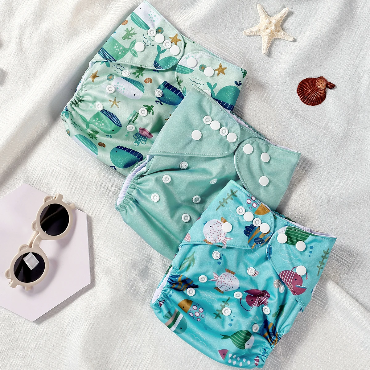 Happyflute 3Pcs Pocket Diaper Set Adjustable 3-15KG Baby Nappy Covers Suede Cloth Inner - Washable Reusable Absorbent Ecological