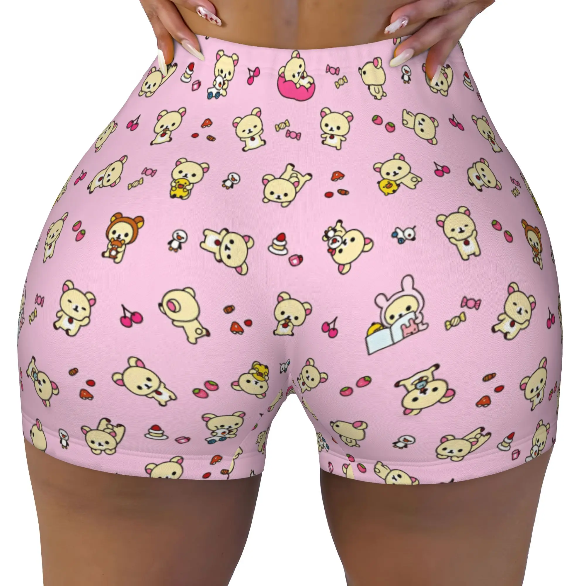Kawaii Rilakkuma Korilakkuma Kiiroitori Running Volleyball Workout Shorts Women's  Athletic Gym Yoga Shorts