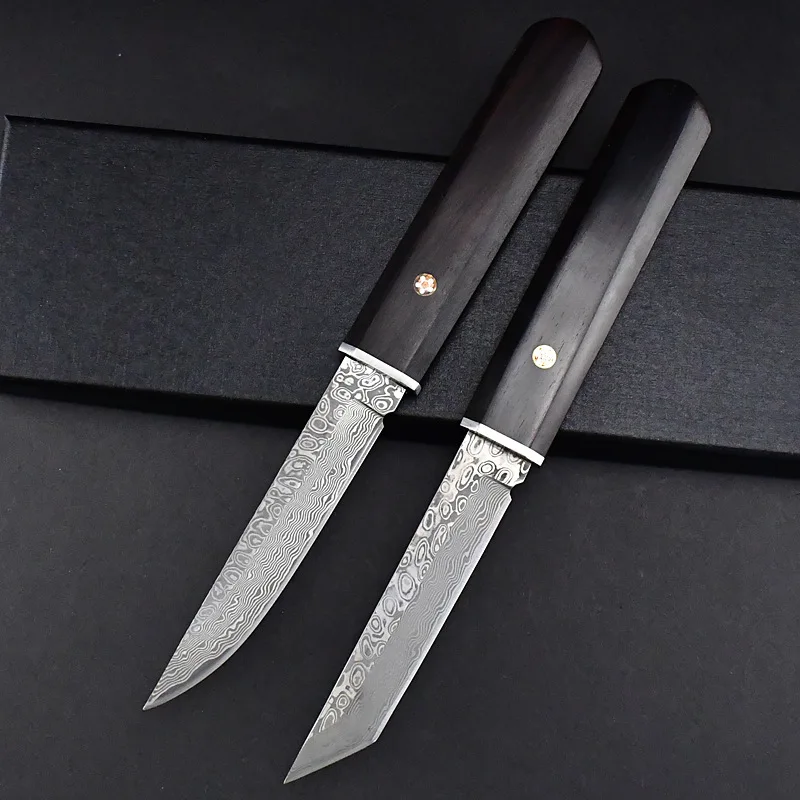 VG 10 Damascus samurai scale self-defense outdoor knife handle meat collection ebony sharp blade