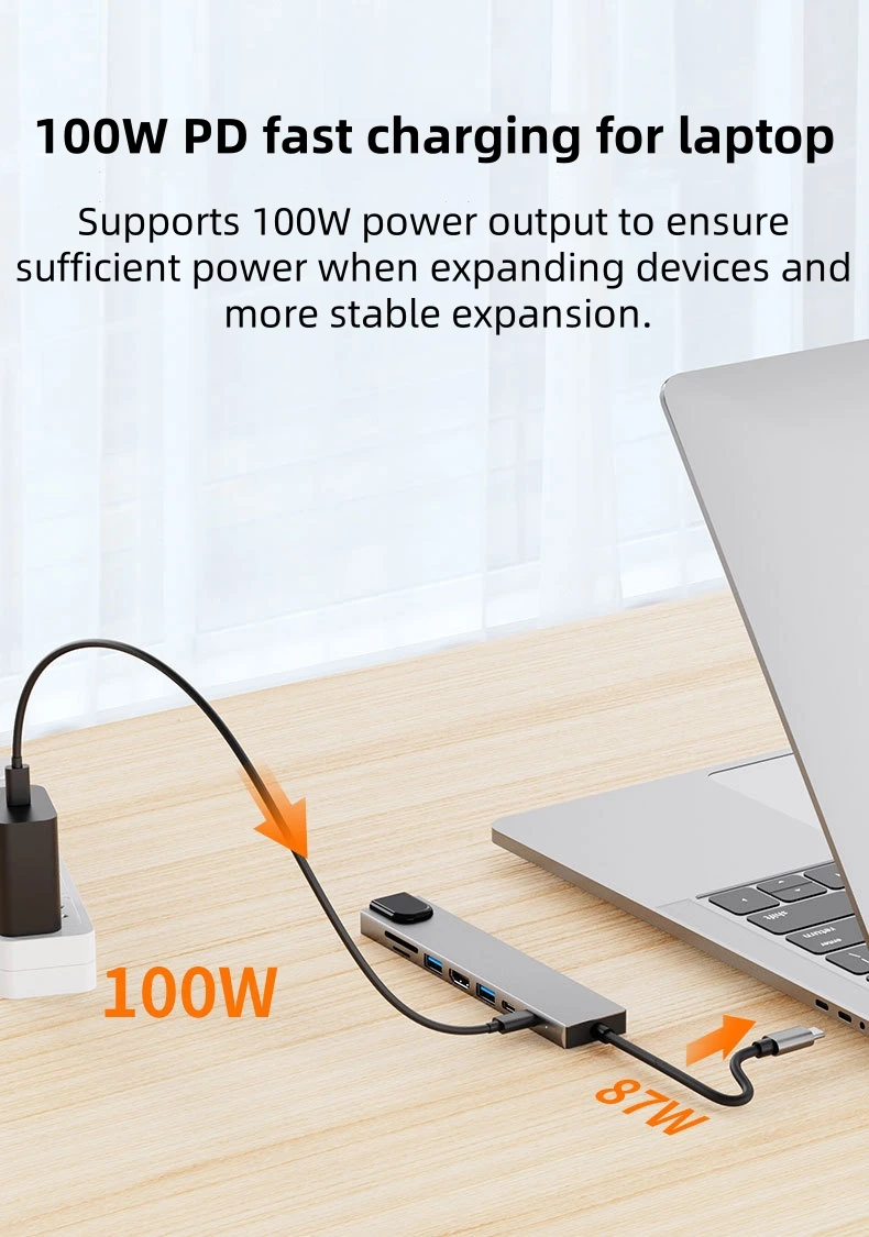 

Концентратор 8 в 1 типа C USB C 4K/30 Гц Ethernet 1000 Мбит/с HD-адаптер с устройством чтения карт RJ45 SD/TF PD Быстрая зарядка для концентратора портативного компьютера
