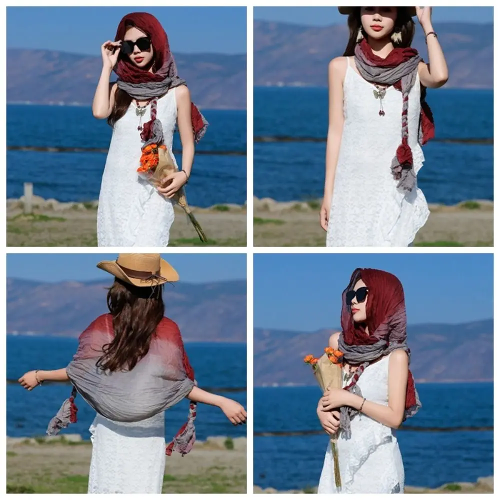 

Градиентный цветной платок-косичка с цветочным узором в этническом стиле, индийский головной убор, дышащая пылезащитная повязка на голову для женщин