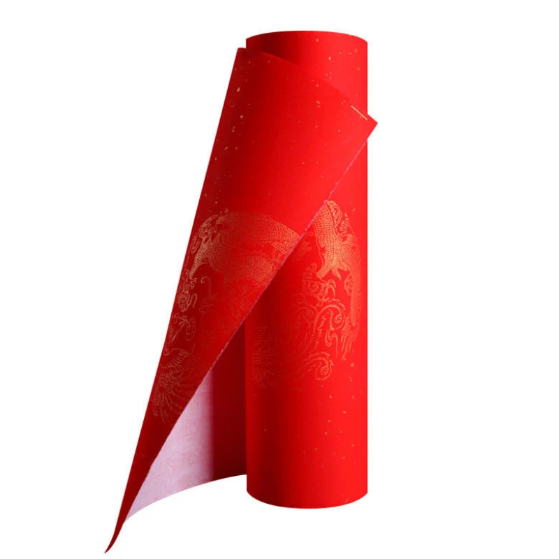 Rolling Red Rice Paper Chinese Spring Festival Couplets Papier Dragon Fish Gold Foil Calligraphy Brush Xuan Paper Papel China