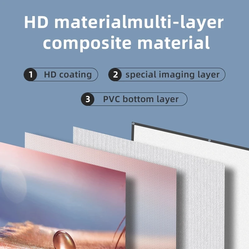 ZHNUWIE Projector Screen White Grid Anti-Light 16:9 Projection Screen 60 72 84 100 120 133 in Reflective Cloth for Home Theatre view 3