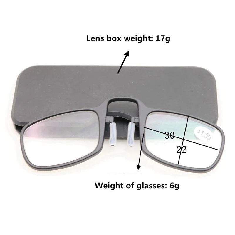 Beinlose TR90-Klemme, Nasenclip auf Lesebrille, für Männer und Frauen, tragbare Mini-Lazy-Presbyopie-Brille, mit Etui + 1 + 1,5 + 2 + 2,5 – Detail 10