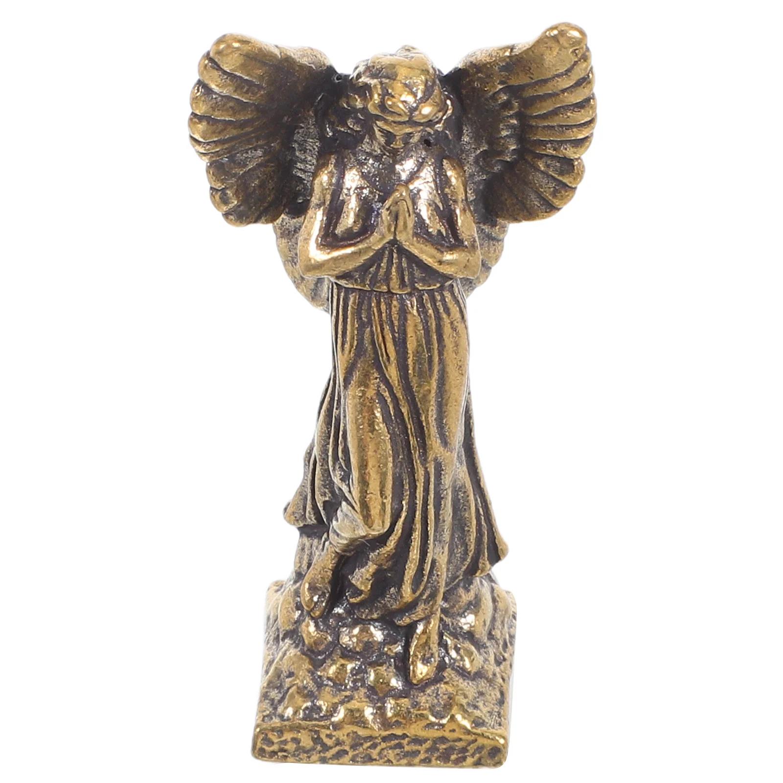 

Brass Angel Sculpture Vintage Handiwork Design Religious Tabletop Decor for Office Home Bookshelf Altar Display Guardian Angel