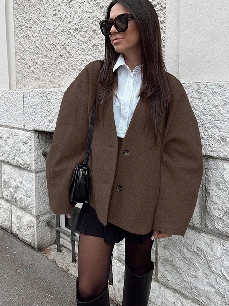 Autumn Winter New Women's Coat Top Streetwear Fashion Button Long Sleeves Coat Solid Sexy V-Neck Casual Slim Versatile Clothing