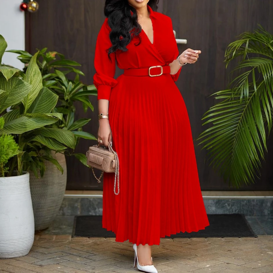 

Women's Elegant Solid Pullover Dress with Belt Temperament Commuter New Spring & Summer Female Fashion High Waist Casual Dresses