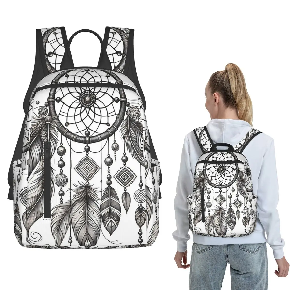 

Ethnic Eagle Feathers Dreamcatcher Backpack Daypack Kids BookBag School Bag Shoulder Bags for Men Women