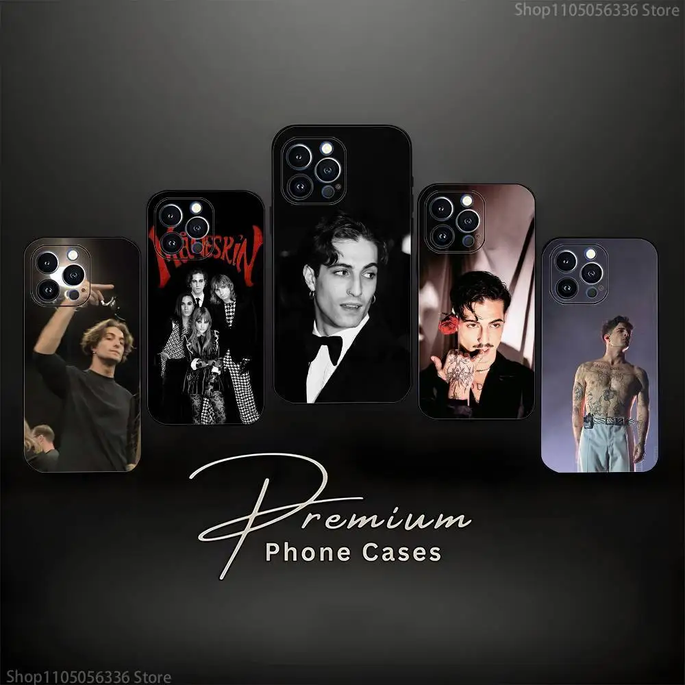 

M-Maneskin Damiano David Phone Case For iPhone 16,15,14,13,12,11 Plus,Pro Max,XS,X,XR,SE,Mini,8,7,Soft Silicone Black Cover