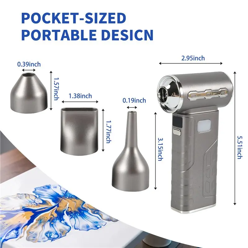 ABWZ-Cordless Paint Dryer With 3 Nozzles, 5 Speed Adjustments- Mini For Fluid Art& Acrylic Pouring Blower