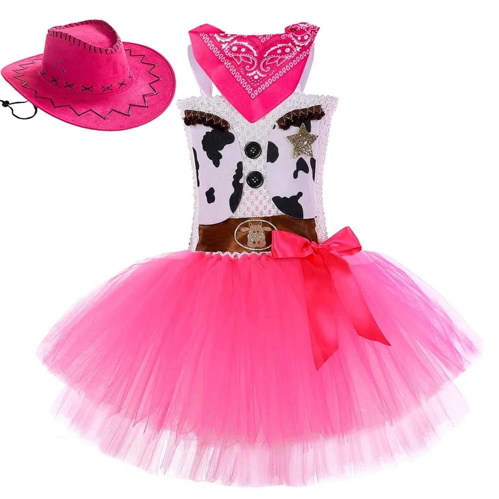 Pink Cowgirl Costume for Girls Birthday Party Tutu Princess Dress Girl Cow Cowboy Outfit Toddler Kids Halloween Dress Up Clothes