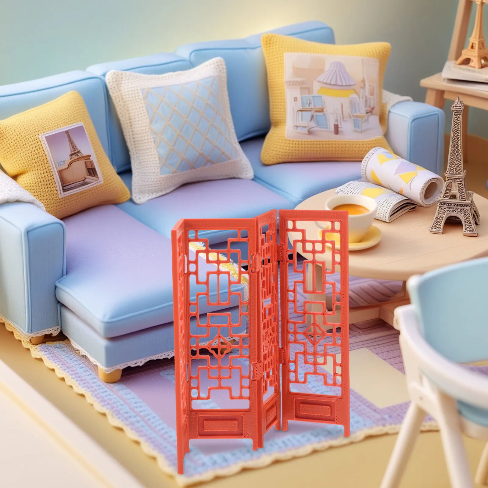 Mini Folding Screen Divider for Dollhouse – Brown Vintage-Style Realistic Miniature Furniture Accessory