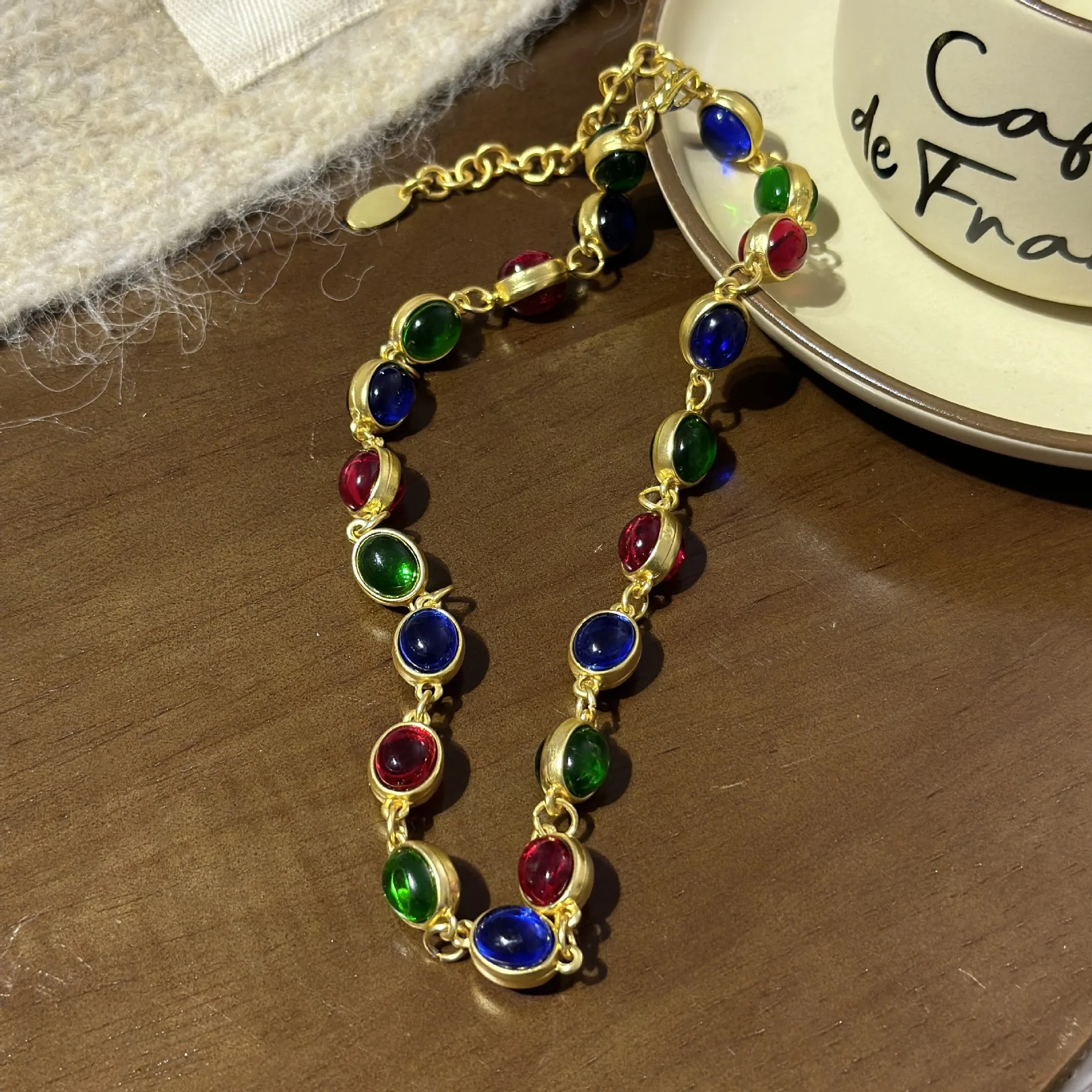 Vintage Court Style Colorful Oval Beaded Diamond Earrings Party Colorful Gemstone Necklace Girls Fashion Party Set Jewelry Gift