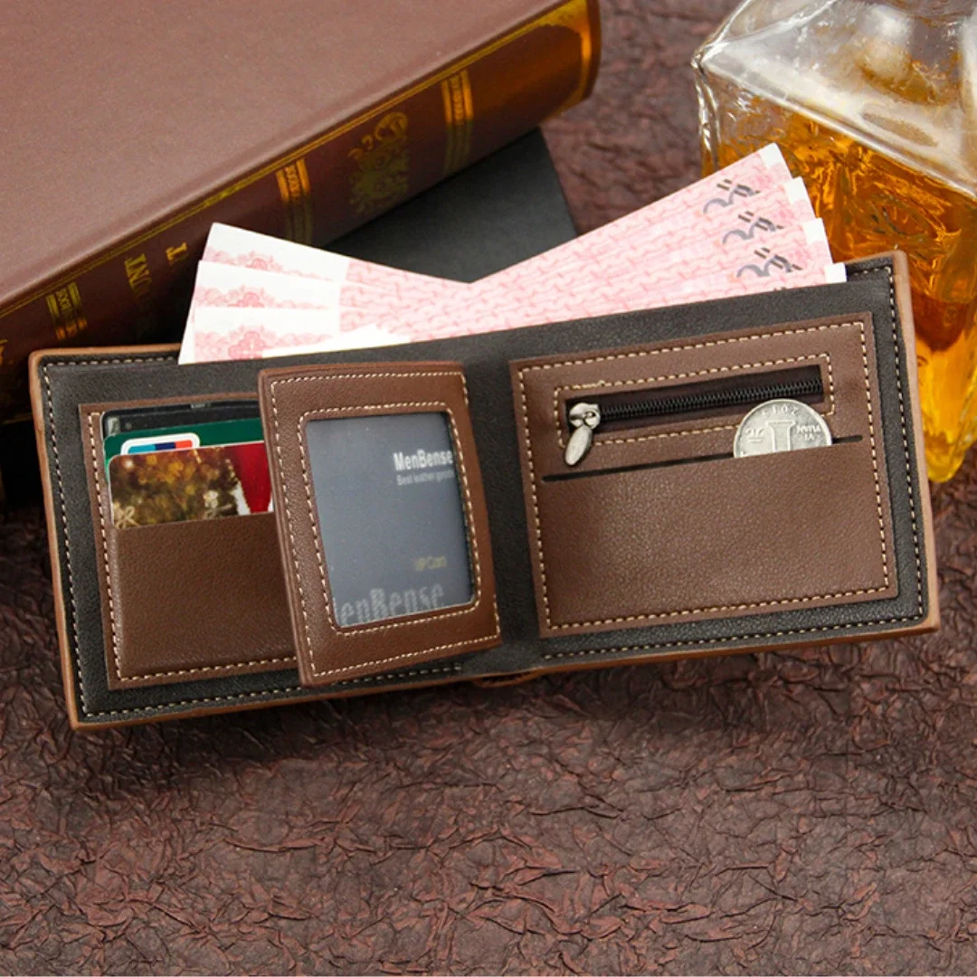 Men's Short Frosted Large Capacity Leather Wallet,Multi-Slot Coin Pocket Photo Holder Small Men's Wallet,Vintage Wallet for Male