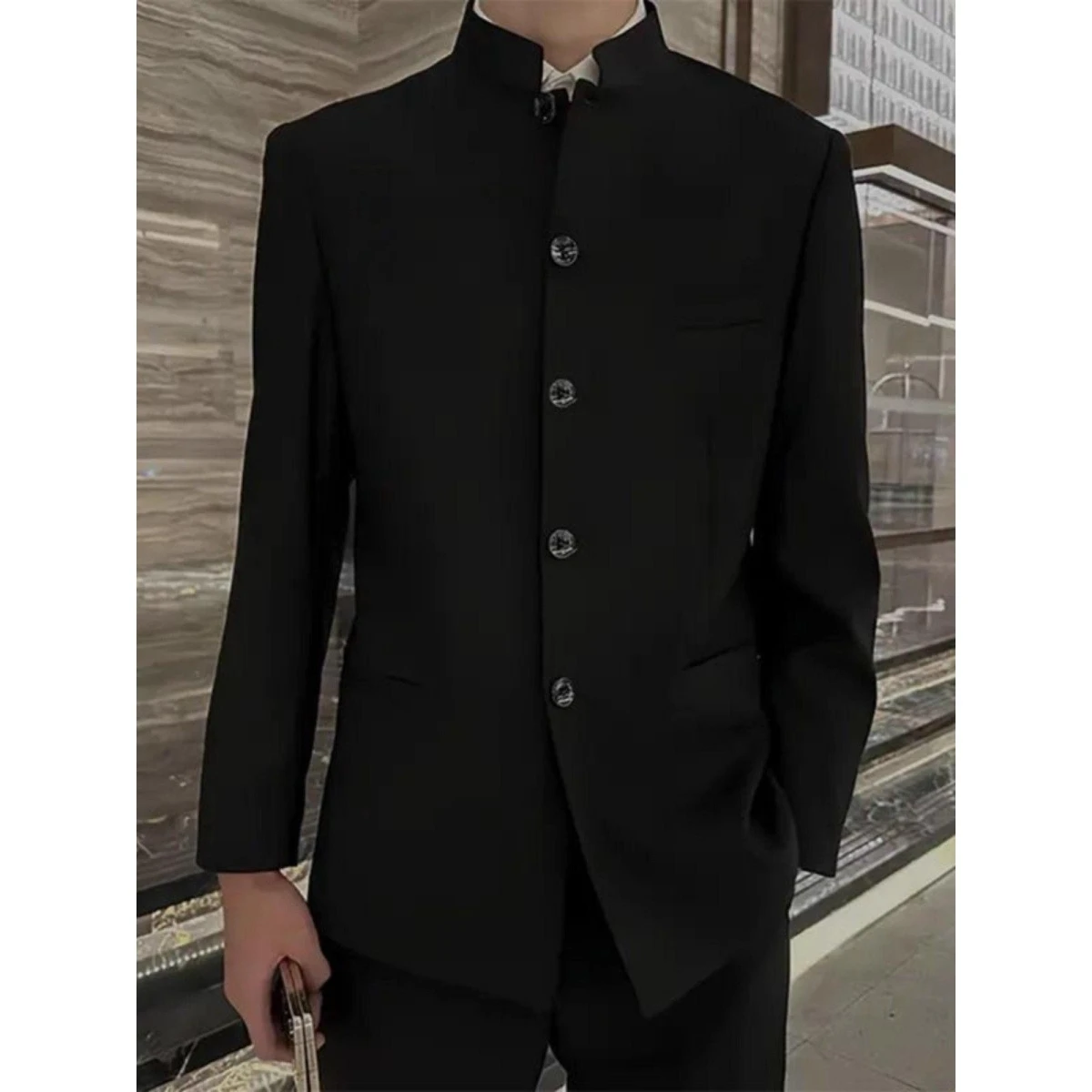 

Bla Manin Collar Jaet Men's Tailored Wedding Outfit oulder Pad Suit Coat Spring Autumn Chinese Sle Top irt