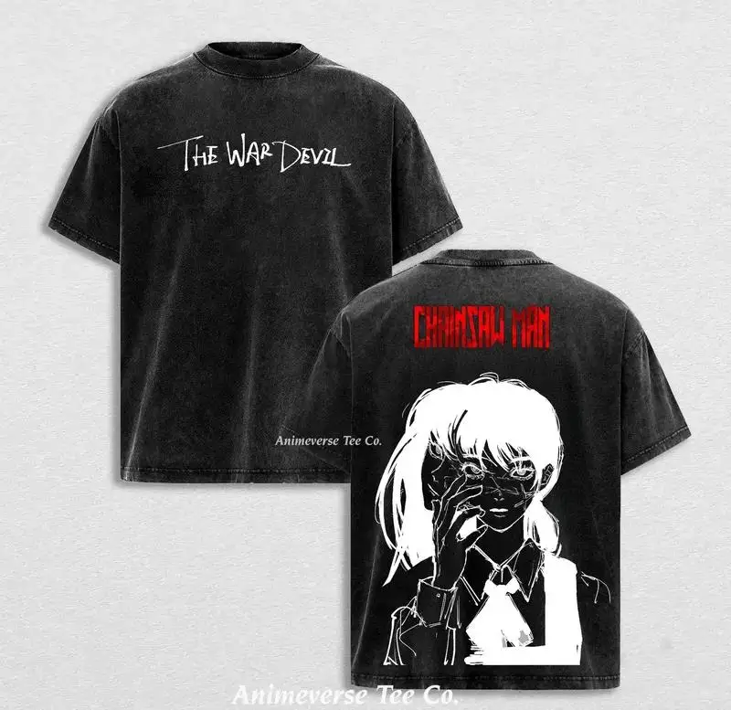 Anime Chainsaw Man Mitaka Asa Herrenbekleidung Damen Freizeit T-Shirt Gewaschenes Baumwoll-Tee Retro T-Shirt Harajuku 2026 Sommer T-Shirt