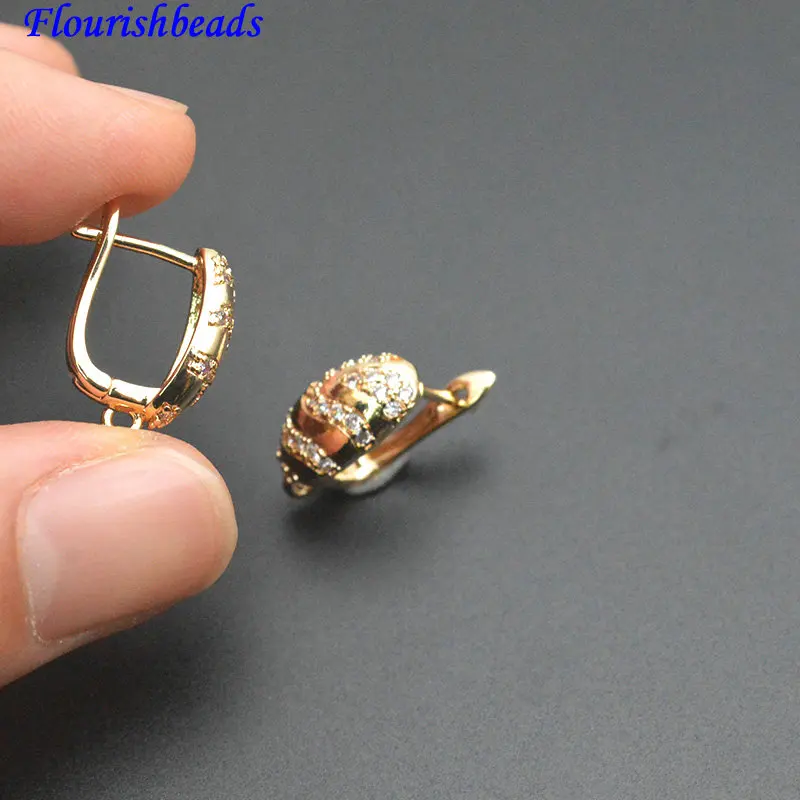 30pc Gold Silver Color Metal Brass Earrings Hook Clasps New Design CZ Paved Curved Oval Surface Jewelry Findings