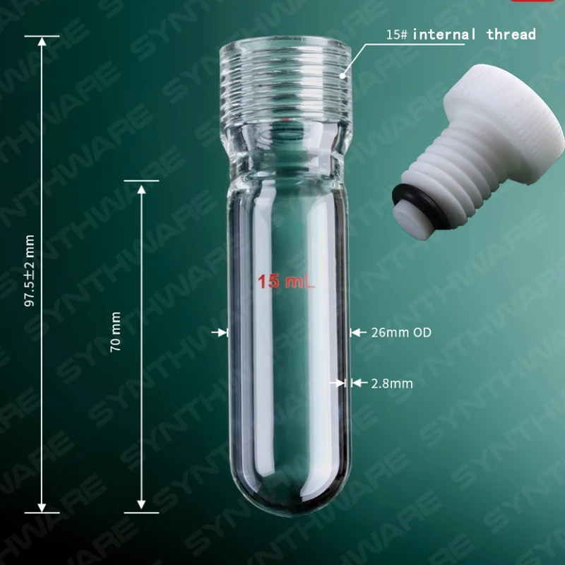 Thick-walled pressure-resistant bottles, laboratory glass pressure-resistant tubes, colorimetric test tubes with threaded seals,