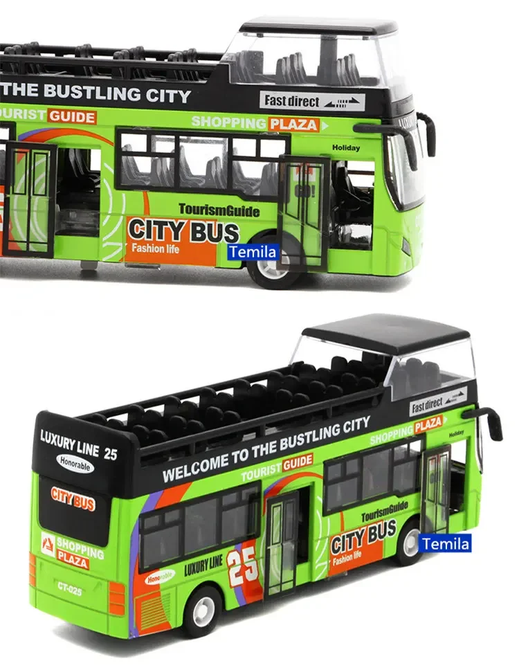 

Electronic Sound & Light Double-decker sightseeing bus car Alloy model City tour bus with open door collection model kids gift