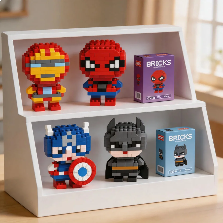 Q Version Spider-Man Batman Captain America Mini Building Blocks Figurines, Desktop Car Decor Stress Relief Toys view 2