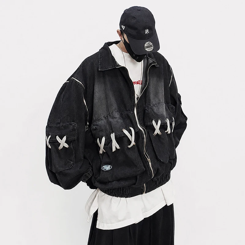 LUZHEN 2026 New Original Niche Design Detachable Sleeve Hip -hop Denim Jacket Men's Fashion Handsome Ribbon Decorate Coat JY9077