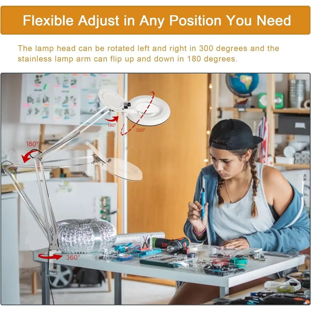 Lupa iluminada 10X com braçadeira ajustável e suporte para trabalho detalhado