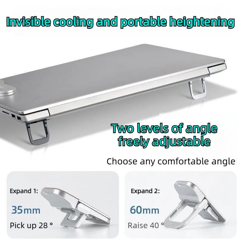 2pcs Mini Foldable Laptop Stand Portable Computer Keyboard Riser with 2 Adjustable Angles Self-Adhesive Invisible Notebook Stand