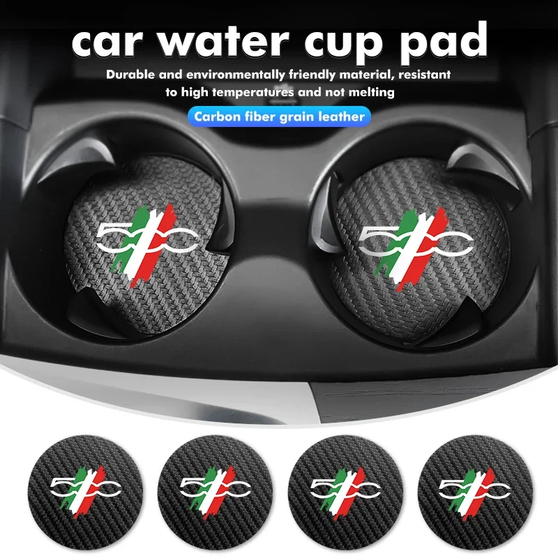 2pcs  Carbon Fiber Leather Car Cup Coaster Suitable for Abarth FR 500 Punto Stilo Ducato Palio Bravo 500C Anti Noise Water Pad
