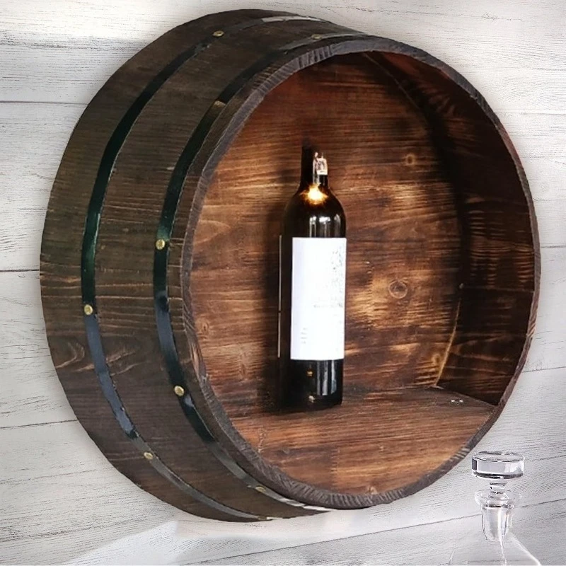 Wall-mounted wine rack Oak barrel wine bottle rack Country retro wine rack