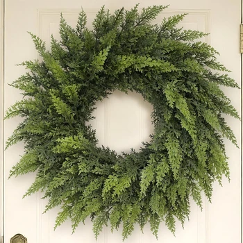 17.7in Artificial Christmas Wreath Plastic Pine Needle Wreath for Home Room Front Porch Xmas Window Farmhouse Outdoor Decoration 1