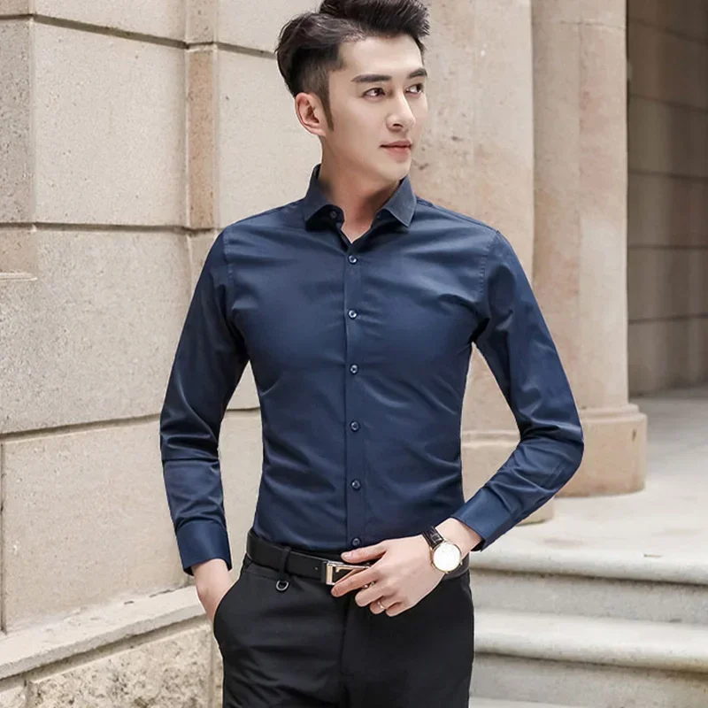 Men's Slim Fit No Iron Business Fashion Long Sleeve Shirt Luxury Top Quality Social Formal Shirts For Men All Seasons Clothing