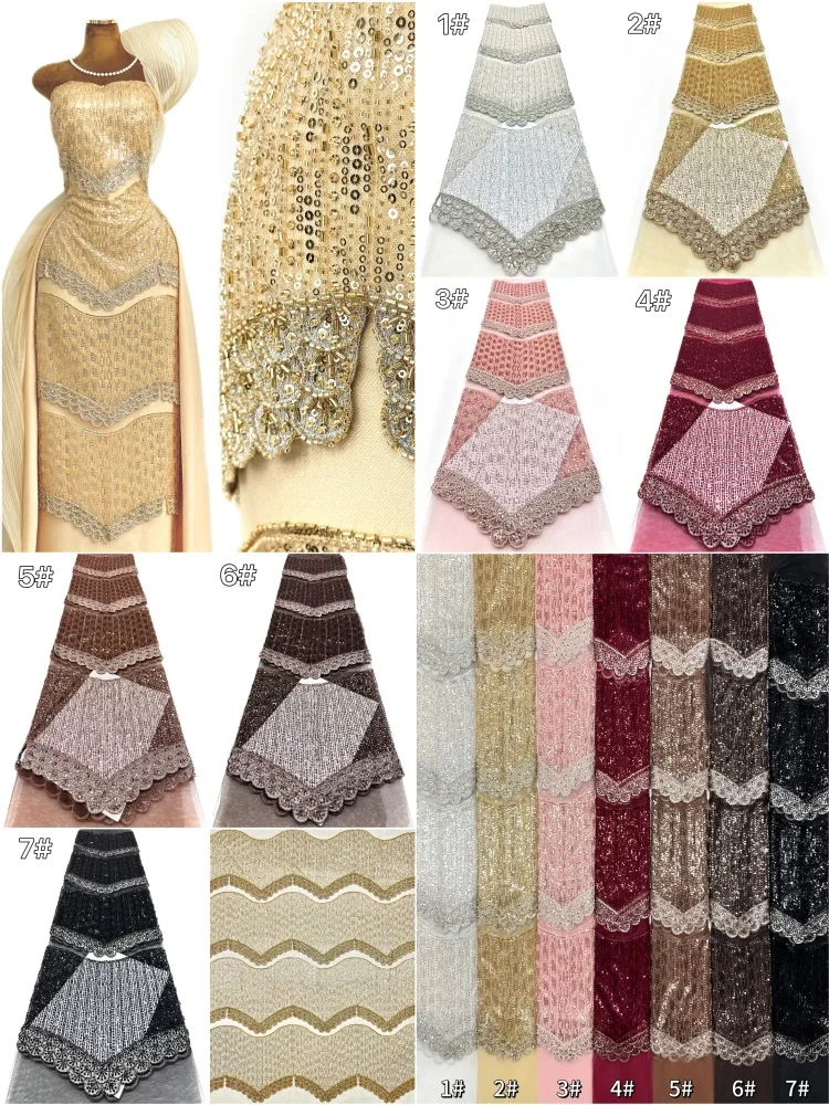 African Sequined Beaded Lace Fabric Heavy Mesh French 2026 Wholesale Suitable for Sewing Women's Party Gowns