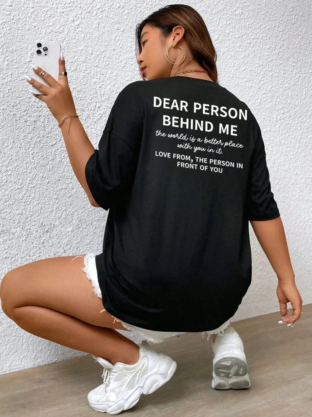 Dear Person Behind Me Letter Graphic Print T Shirt Women Cotton Oversized Tops Street Casual Short Sleeve Soft Tshirt Female