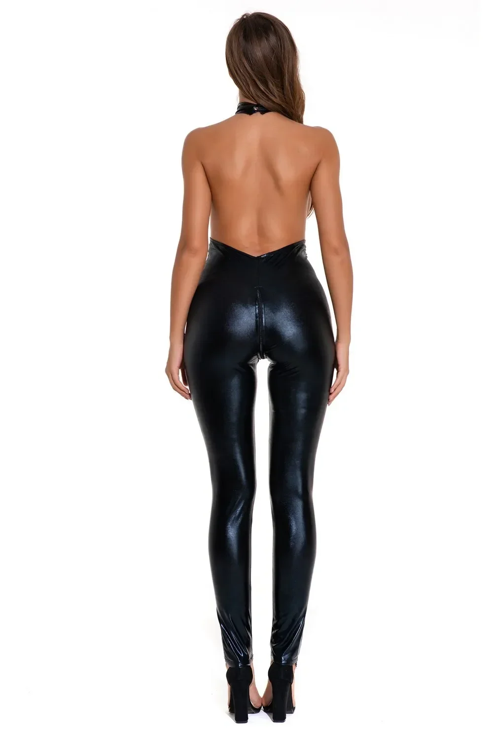 Sexy Female Faux Leather Jumpsuit PVC Catsuit Teddy Leotard Costumes Latex Pole Dance Full Length Bodysuit