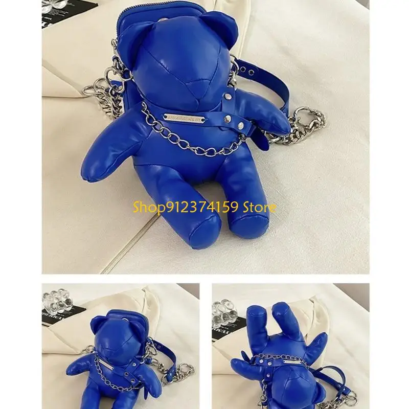 

G5AE Practical PU Leather Handbag with Chain Bear Purse Wallet Small Crossbody Shoulder Bag for Women