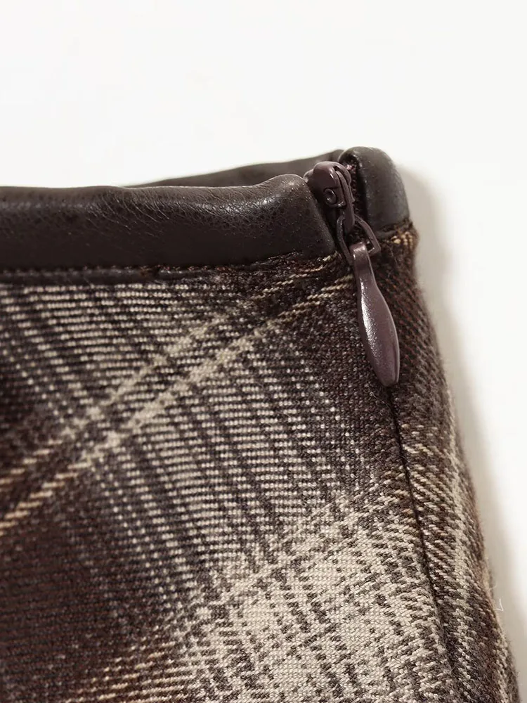 Jupe MIDI à carreaux pour femmes, taille haute, fermeture éclair, ample, élégante, vêtements de rue, automne 2025