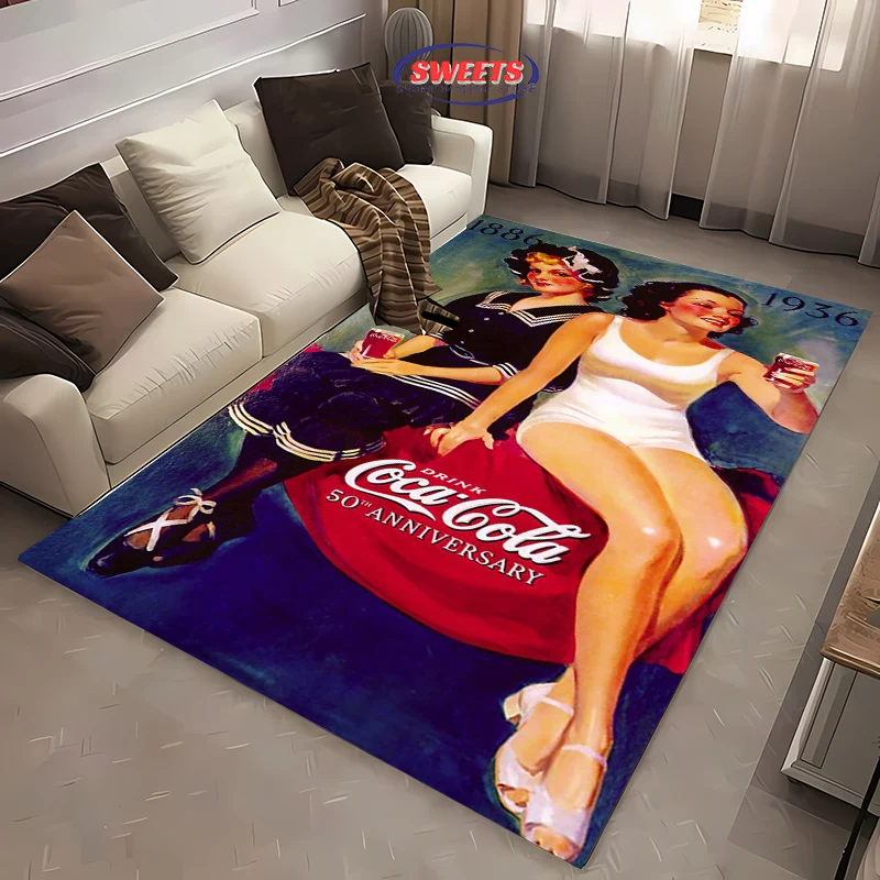 Classic Cocacoca Poster Carpet for Living Room Kid's Bedroom Mat Sofa Doormat Floor Rug, Anti-slip Durable Soft Decor Mat Gifts