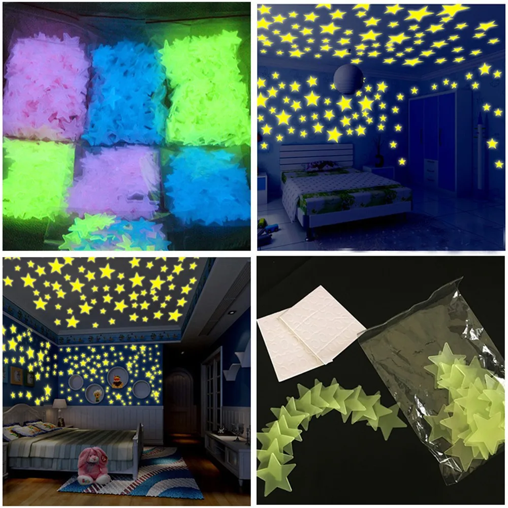 20pc Kids Bedroom Stars Luminous Stickers Fluorescent Glow In The Dark Snowflake Wall Stickers Room Decor Home Decorations