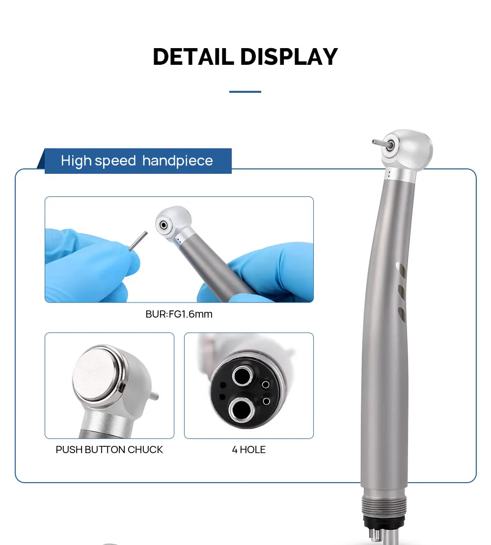 AZDENT Dental-Handstück-Set mit hoher und niedriger Geschwindigkeit, Druckknopf, 1:1, Winkelstück, Luftmotor-Set, Standard-Hochgeschwindigkeits-Handstück mit LED – Detail 5