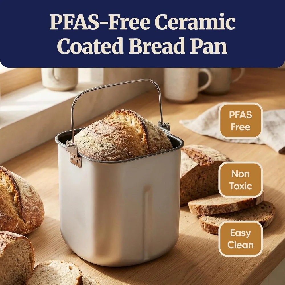 2LB Bread Maker with PFAS-Free Ceramic Pan, 19 Programs, Delay Timer