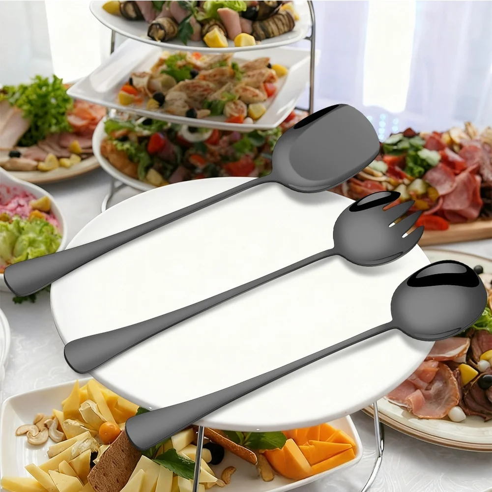 

Stainless Steel Long Handle Serving Spoon Fork Spatula Set Modern Kitchen Utensils Silver Gold Rose Gold Iridescent