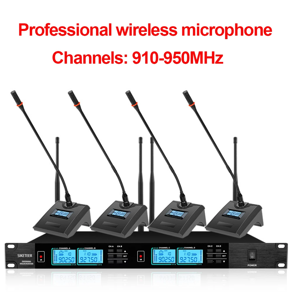 Professional wireless microphone, 4-channel conference microphone, suitable for presentations in meeting rooms of all sizes.
