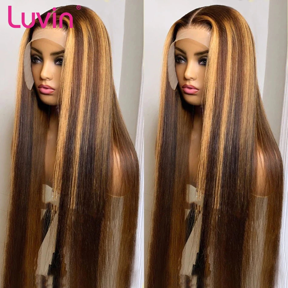 Brazilian Honey Blonde 4/27 Colored 13x6 Transparent Lace Wig HD Straight 13x4 Highlight Lace Frontal Human Hair Wig For Women