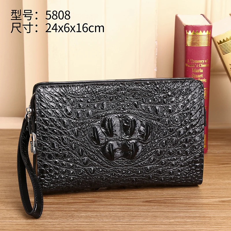 Genuine leather men's handbag, large skull, high-end bay crocodile handbag, trendy men's password lock, business handbag