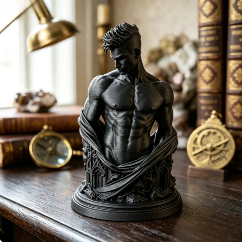 Gothic Muscular Male Bust Statues 3D Printed Minimalist Modern Male Torso Artwork Figures Desktop Bookshelf Ornaments Home Decor