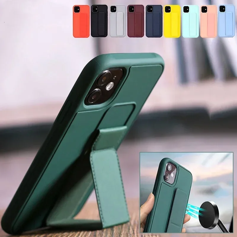 Wrist Strap Holder Case for IPhone X XR SE 6 7 8 Plus 17 16 15 14 13 12 11 Pro XS Max Frameless Metal Color Hard Plastic Back