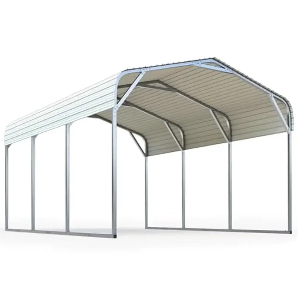 Carport Canopy Garage Kit Metal Roof 10x15 ft Waterproof Shade Structure with Reinforcement Poles Superior Weather Resistance