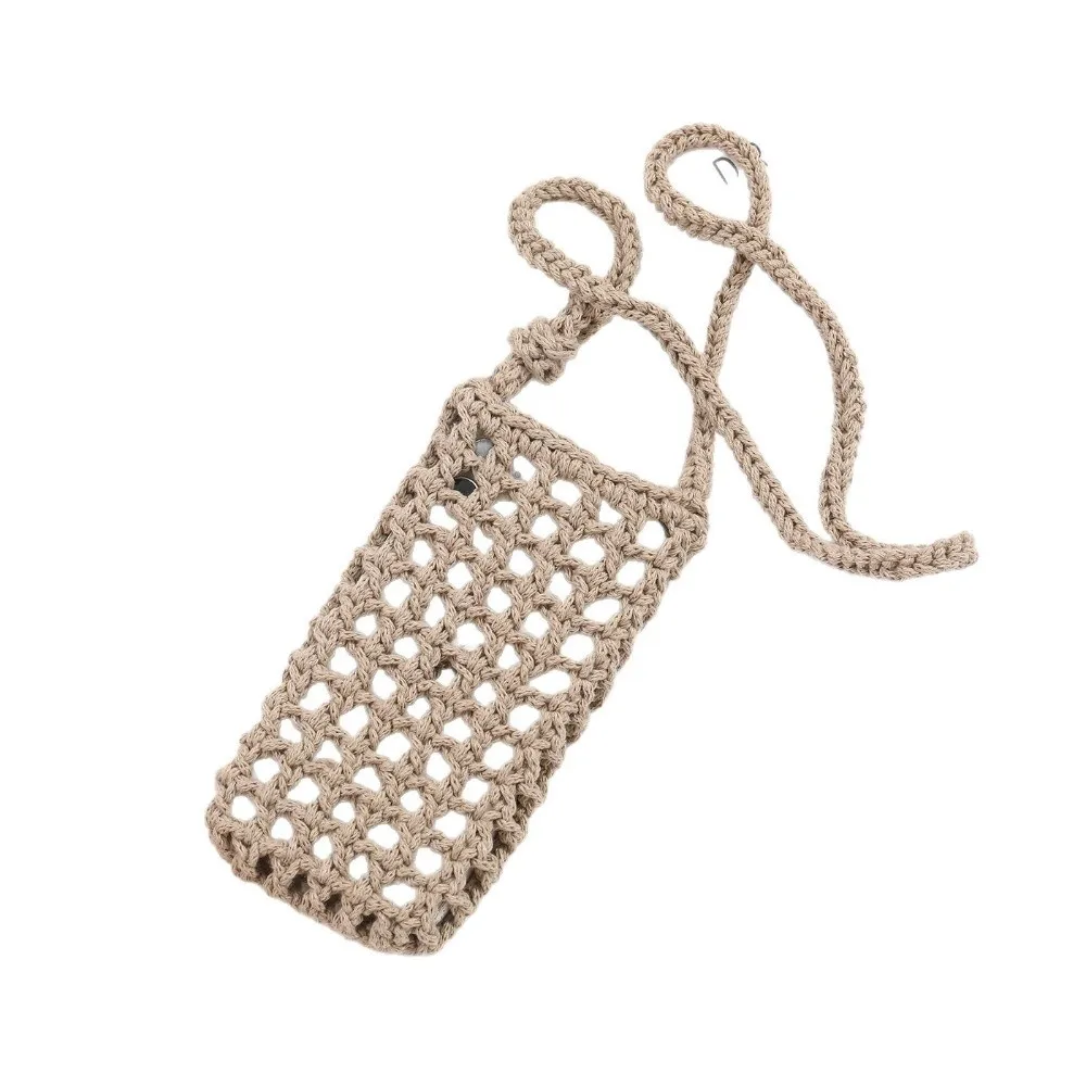Portable Colorful Knitting Phone Bag Handmade Breathable Crossbody Bag Lightweight Hollow-out Beach Handbag for Women Girls
